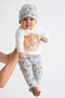 Cute Lion Printed 3D Ear Detailed 3-Piece Baby Set (Bottom - Top - Beanie) - 4