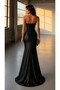 Black One-Shoulder Stone Embellished Detailed Gathered Satin Mermaid Evening and Night Dress 583427 - 4