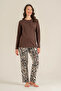 Women's Pajama Set, Combed Modal, 50% Cotton 50% Modal, Buttoned Collar, Retro Pattern, with Pockets - 3