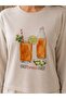 Women's Long Sleeve Crew Neck Carrot Pattern Cotton Pajama Set - 3