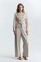 Premium Women's Stone Color Gold Buttoned Stand Collar Military Design Jacket - 3