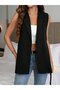 Women's Sleeveless Collared Front Buttoned Waist Belted Atlas Jacket - 4