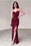 Scuba Fabric Strap Stone Detail Thin Strap Slit Evening Dress Red - 2