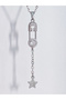 Women's Safety Pin Love Lock Detailed Y Necklace with Heart Star Zircon Stone and Steel Chain - 3