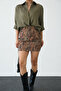 Imported Fabric Ethnic Patterned High Waist Wide Leg Jean Denim Skirt - 6