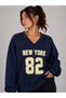 Oversize V-Neck New York 82 Printed Women's Sweatshirt Casual Sports Long Sleeve Pullover - 2