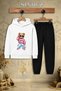 Children's Unisex 3Lu Teddy Bear Pink Sweatshirt Girl Printed Hooded Tracksuit Set - 4