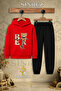 Children's Unisex Single Bear Printed Hooded Tracksuit Set