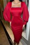 Satin Fabric Square Neckline Fish Cut Evening Dress - 3