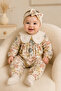 Baby Girl 100% Cotton Floral Pattern Scalloped Collar Romper and Headband Set - 3