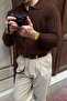 Dovra Premium Hair Knitted Buttoned Polo Collar Brown Men's Thick Knitwear Sweater - 6