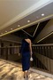 Velvet Fabric Asymmetrical Collar Slit Midi Evening Dress - 3