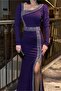 Crew Neck Stone Detailed Maxi Evening Dress - 2