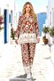 Brown Patterned Pants Blouse Set - 2