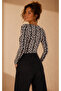 Women's Ecru-Black Patterned Square Neck Blouse Be510 - 2