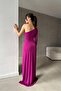 Satin Fabric One-Shoulder Low-Cut Maxi Evening Dress - 4