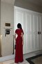 Short Sleeve Evening Dress with Degaje Collar and Slits - 4
