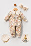 Baby Girl 100% Cotton Floral Pattern Scalloped Collar Romper and Headband Set