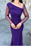 Asymmetrical Collar Stone Detailed Maxi Evening Dress - 4