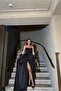 Velvet Fabric Strapless Slit Maxi Evening Dress - 3