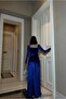 Square Neck Belted Long Sleeve Evening Dress - 3