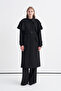 Cape Detailed Belted Black Coat 14153