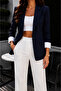 Black Sleeve Detail Single Button Laser Cut Oversize Blazer Jacket - 4