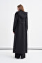 Hooded Belted Long Black Overcoat 13993 - 6
