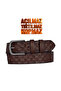 100% Genuine Leather, 4.2 cm Dark Brown Patterned Non-Foldable Denim Belt, Linen Belt 4Cm-Apo