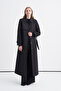 Belted Pocket Cover Long Black Giy Çık 14008 - 3