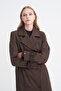 Belted Cuffed Belted Brown Coat 14149 - 3