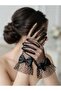 Black Polka Dot Tulle Bridal Gloves with Bow, Wedding Engagement Outdoor Shooting Accessory - 5