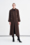 Wide Collar Cashmere Brown Coat with Buckle Belt 14139