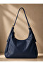 Women's Navy Blue Soft Leather Large Size Shoulder Bag with Charms, Daily Stylish, Useful, Elegant Bag - 2
