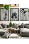 Natural Wood Framed 3-Piece Botanical Abstract Modern Leaf Pattern Decorative Wall Decor Painting Set for Living Room Living Bedroom Kitchen