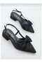 Women's Black Bow Detailed Open Back Casual Stylish Evening Dress Thick Short Heeled Shoes - 3