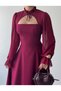 Women's Tulle Sleeve Tie Detailed Midi Dress - 4