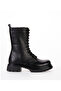 Genuine Leather Women's Lace-Up Boots with Zipper and Thick Sole