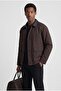 Men's Leather Collar Detailed Coat - 5