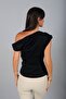 Women's Asymmetrical Crepe Satin Blouse with Draped Collar and Side Accessories - 4