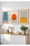 Natural Wood Framed 3-Piece Modern Colorful Geometric Abstract Wall Decor Painting Set for Living Room Living Bedroom Kitchen