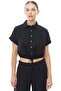 Women's Snap Fastener Short Sleeve Crop Shirt