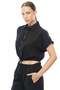 Women's Snap Fastener Short Sleeve Crop Shirt - 3