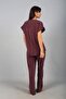 Women's V-Neck Back Button Detailed Blouse Elastic Waist Pocketed Wide Leg Pants Lyocell 2-Piece Set - 4