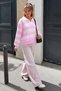 Women's Pink Ecru Striped Polo Neck Oversize Knitwear Sweater Rb007 - 4