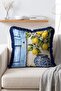 Mediterranean Blue Wooden Door Lemon and Vase Patterned Fringed Throw Pillow Cover - 3