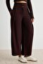 Kahverengi Düz Wide/Geniş Paça Leg Yüksek Bel Pile Detaylı Örme Pantolon TWOAW27PL00051 - 3