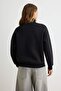 Siyah Kalın İçi Polarlı Fermuarlı Dik Yaka Oversize/Geniş Kesim Örme Sweatshirt TWOAW27SW00078 - 5