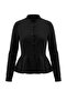 Siyah Kalın İçi Polarlı Düğme Detaylı Dik Yaka Peplum Regular Kalıp Örme Sweatshirt TWOAW27SW00015 - 4