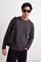 Anthracite Oversize/Comfortable Fit Basic Sweatshirt Tmnaw27Sw00024 - 4